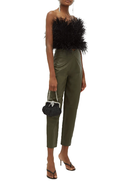 Butterfly-insert High-waist Leather Trousers