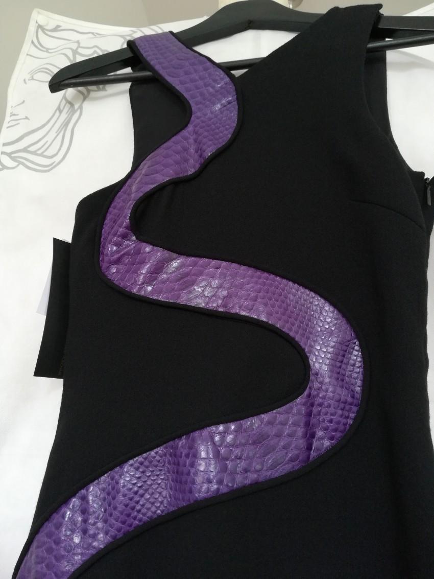 Versace Snakeskin-Panel Black Wool Dress