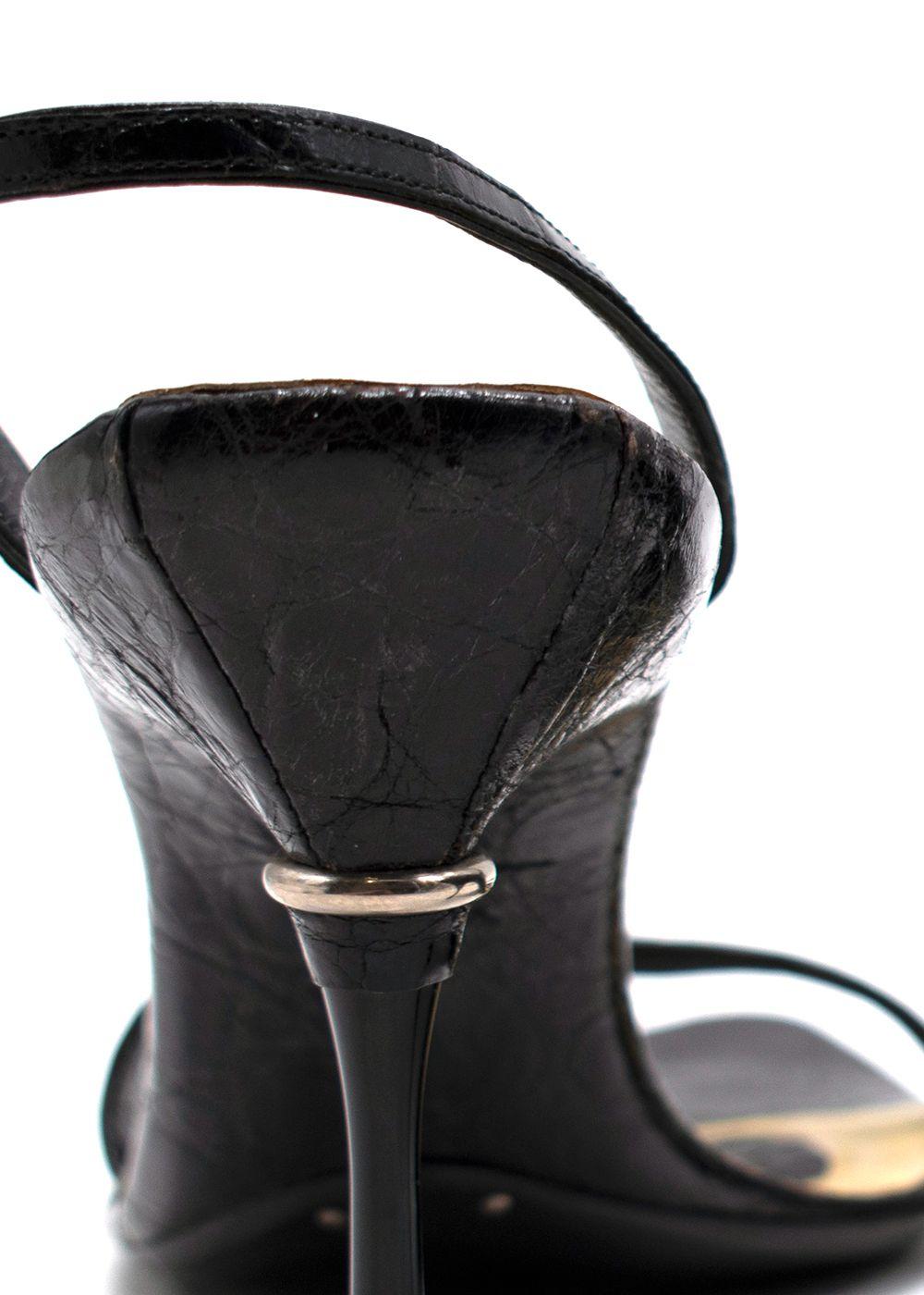 Bottega Veneta Black Croc Embossed Ankle Strap Sandals