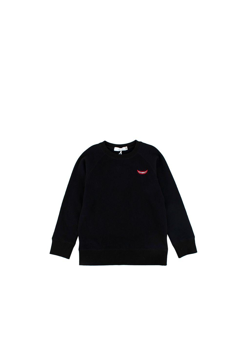 Kids 6A Black Cotton Sweatshirt With Embroidered Mouth