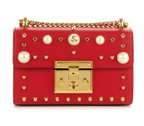 Red Leather Studded Padlock Shoulder Bag