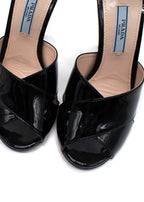 Prada Black Patent Leather Cross Over Heels