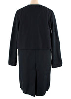 Celine Navy and Black Leather Trim Longline Jacket