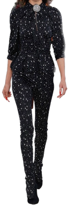 Balenciaga Runway Black Spandex Sparkle Print Top & Pants