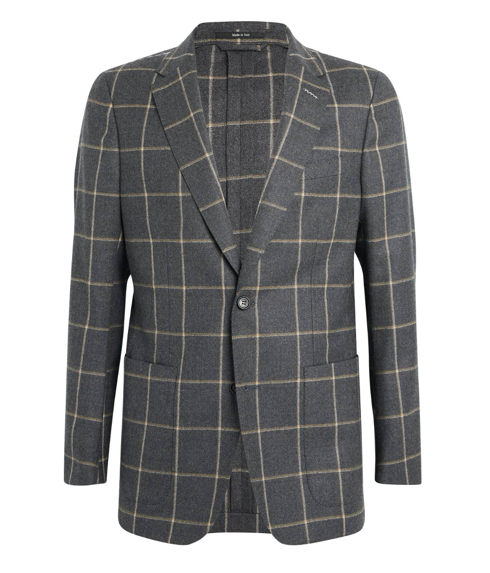 Dunhill Charcoal Grey Windowpane Checked Wool Blazer