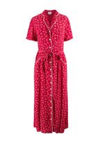 HVN Red Shell Print Silk Shirt Dress