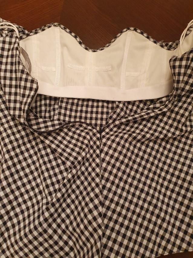 Caroline Constas Black Gingham Gabriella Bardot Top