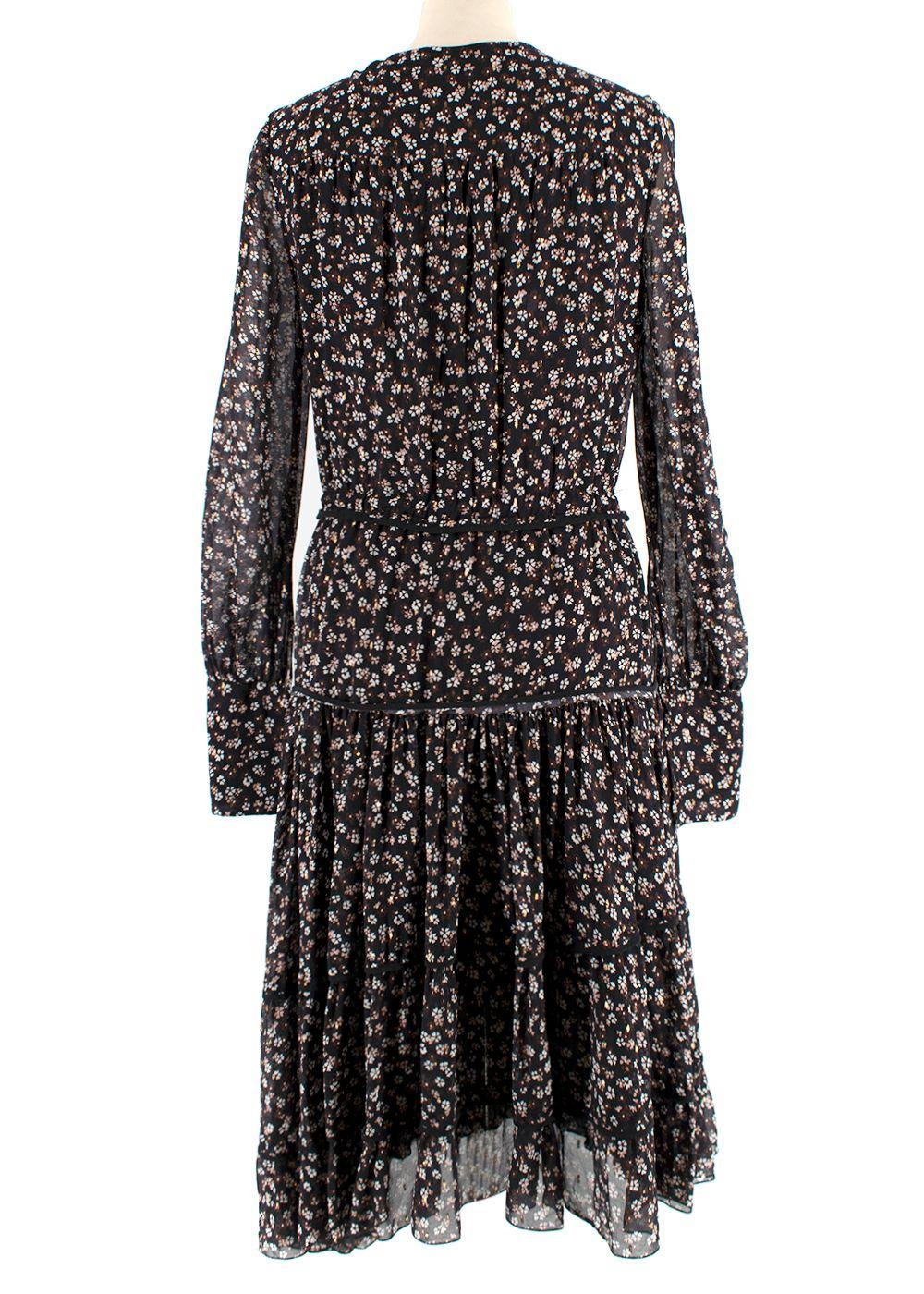 Altuzarra black floral long sleeved tiered dress