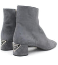 Grey Suede Plaque Heel Ankle Boots