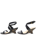 Dior Black Tortoise Shell Wedge Leather Sandal