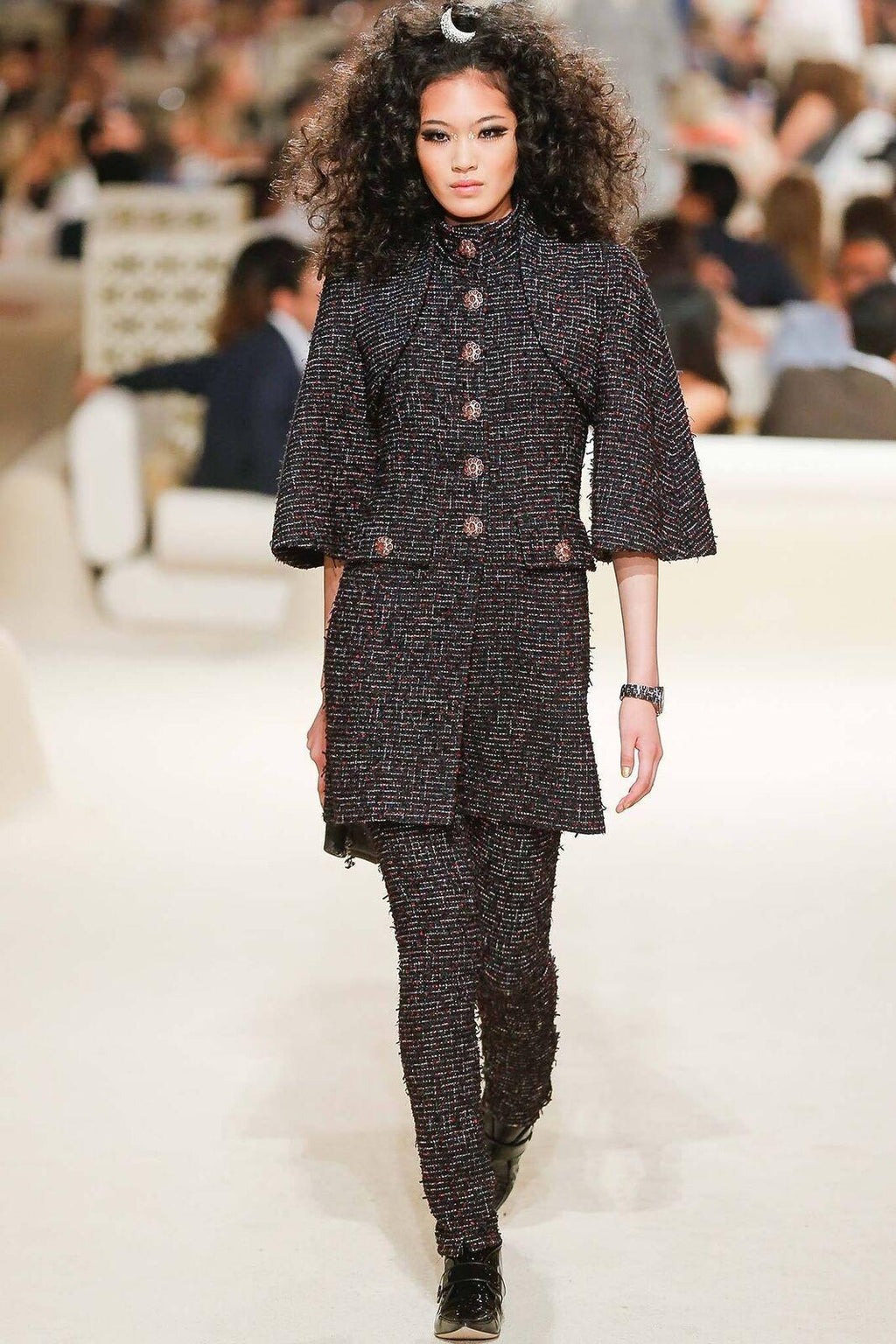 Chanel Black Tweed Gripoix Button Coat