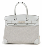 Hermès Grey Swift Leather & Toile Birkin 30cm with Silver Hardware