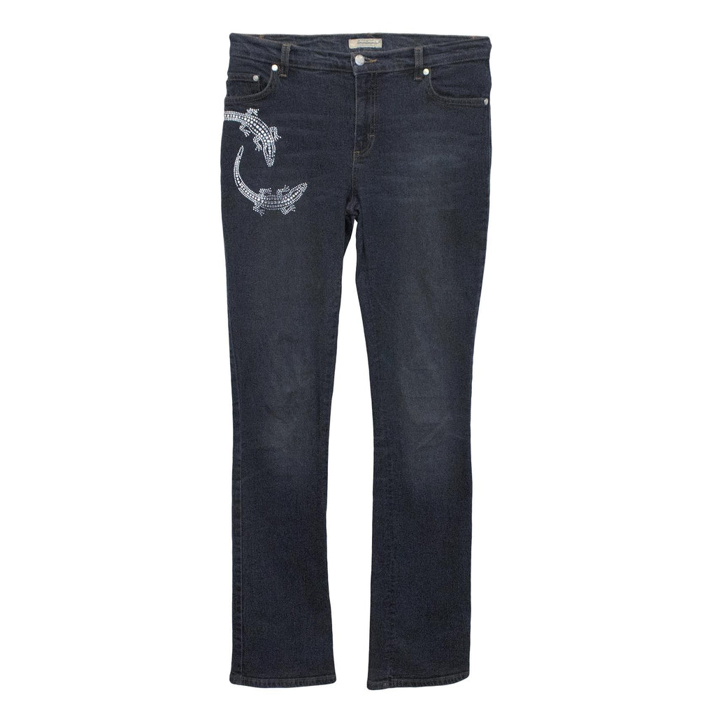 Blumarine Denim Jeans With Silver Embellished Lizards