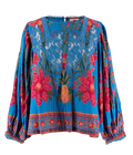 Farm Rio Blue Printed Lace Detail Blouse