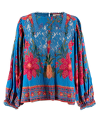 Farm Rio Blue Printed Lace Detail Blouse