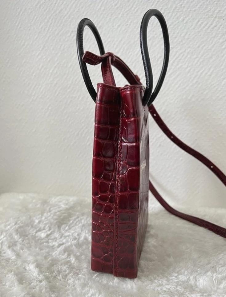 Balenciaga Red Croc Embossed Leather Phone Holder