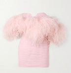 Pink Feather And Silk Mini Dress