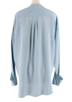 Chloe Blue Collarless Silk Blouse