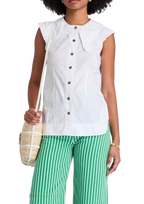 Ganni White Sleeveless Shirt with Oversized Frill Collar
