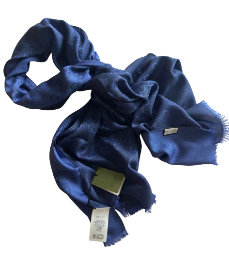 Gucci Cobalt Blue Wool/Silk Blend Scarf