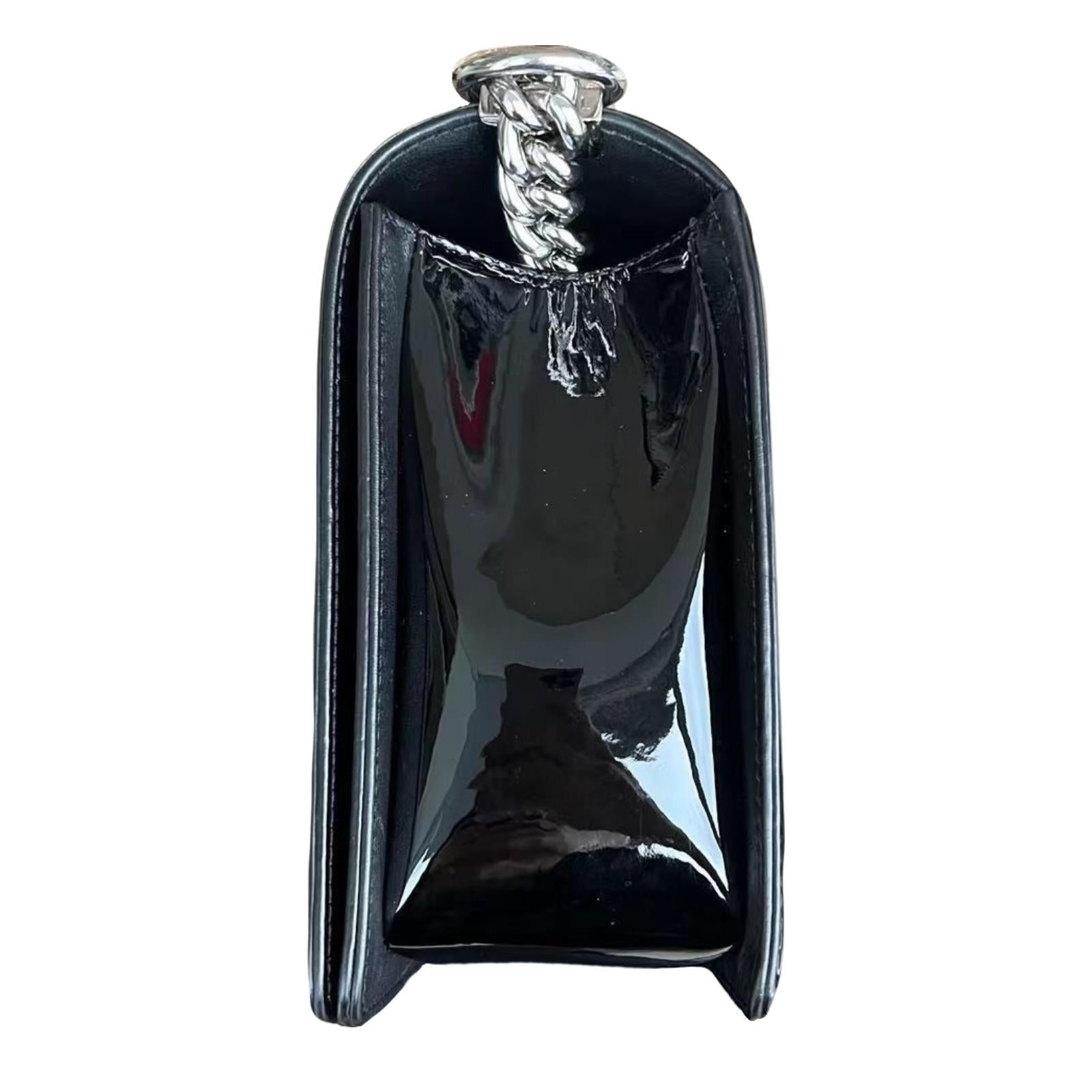 Black Patent Medium Boy Bag
