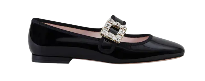 Roger Vivier Tres Vivier Strass Patent Leather Ballerina Flats