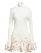 Paco Rabanne Cream Ribbed Crochet Trim Top