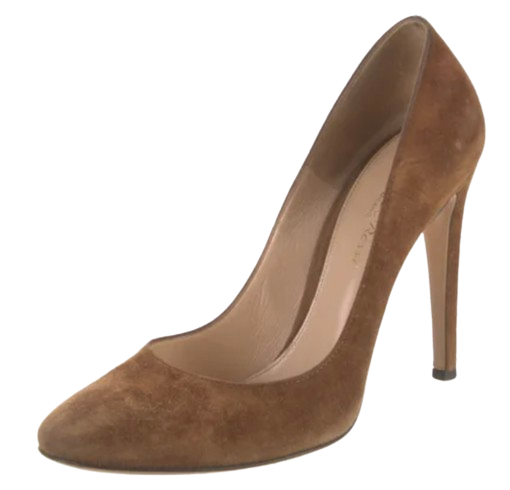 Gianvito Rossi Brown Suede Round Toe Heels