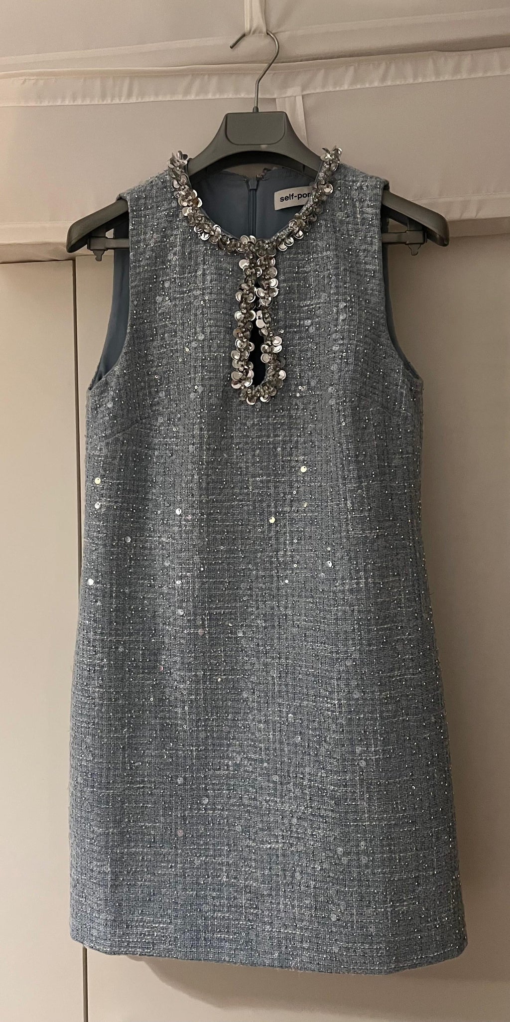 Self Portrait Baby Blue Woven Sequin Mini Dress