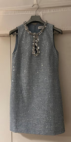 Self Portrait Baby Blue Woven Sequin Mini Dress