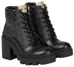 Gucci Black Monogram Leather and Canvas Biker Boots