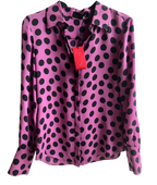 Pink And  Black Polka Dot Silk Blouse