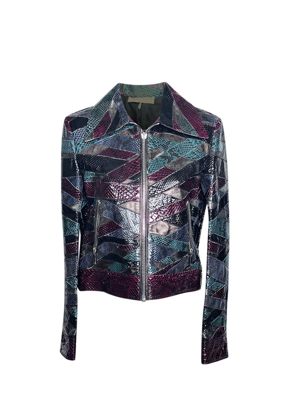 Python & Calf Leather Multicoloured Patchwork Jacket