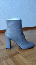 Grey Leather Heeled Ankle Boots