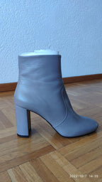 Grey Leather Heeled Ankle Boots
