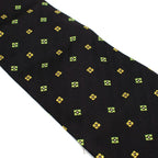 A Picci Green & Yellow Motif Black Silk Twill Tie