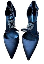 Manolo Blahnik Black Satin Seneca 105 Pumps