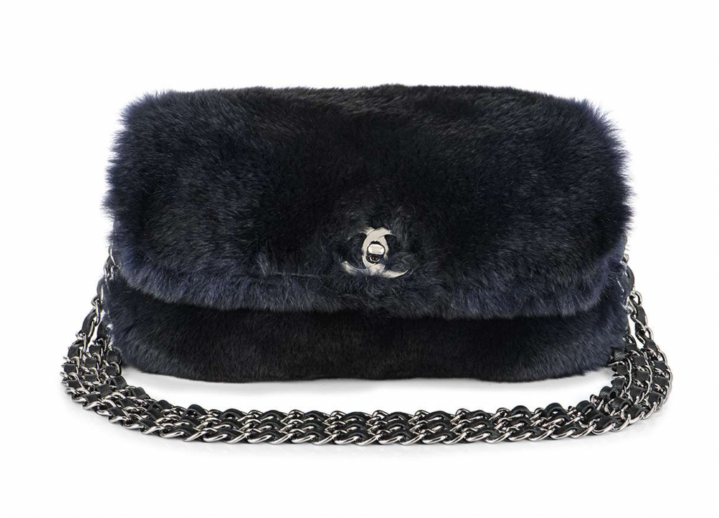 Navy Orylag Fur Flap Bag