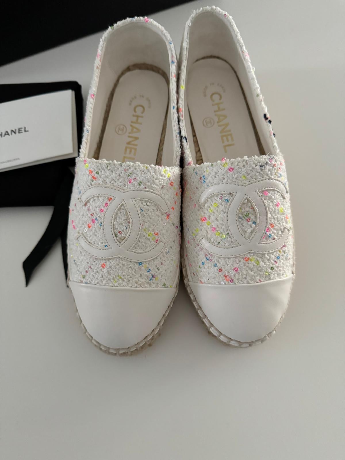Chanel White Tweed Espadrilles