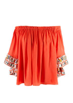 Emilio Pucci Printed-trim Off-shoulder Coral Blouse