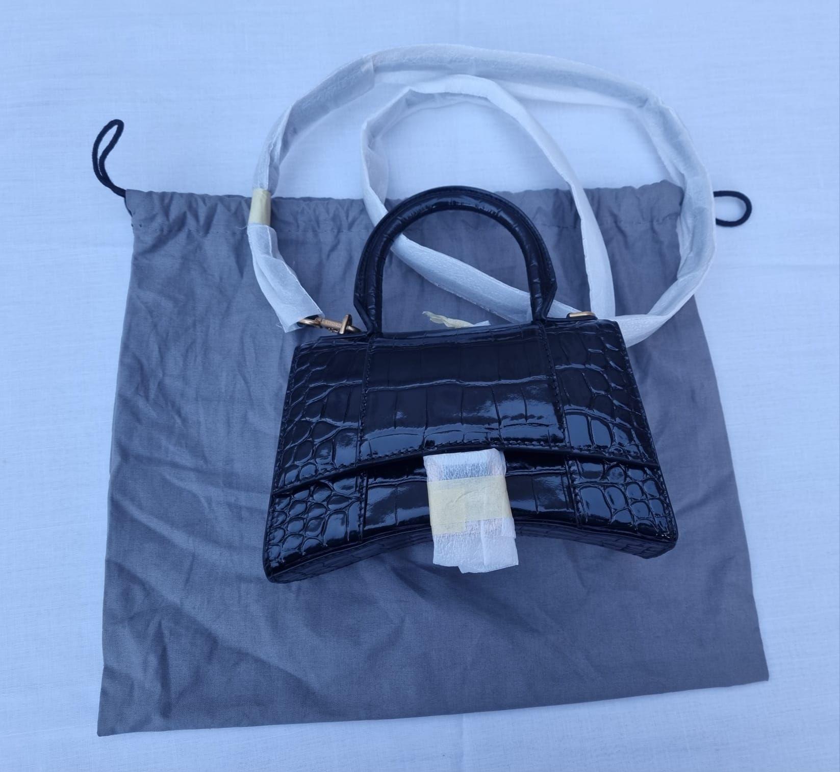 Black Croc XS Hourglass Top Handle Bag