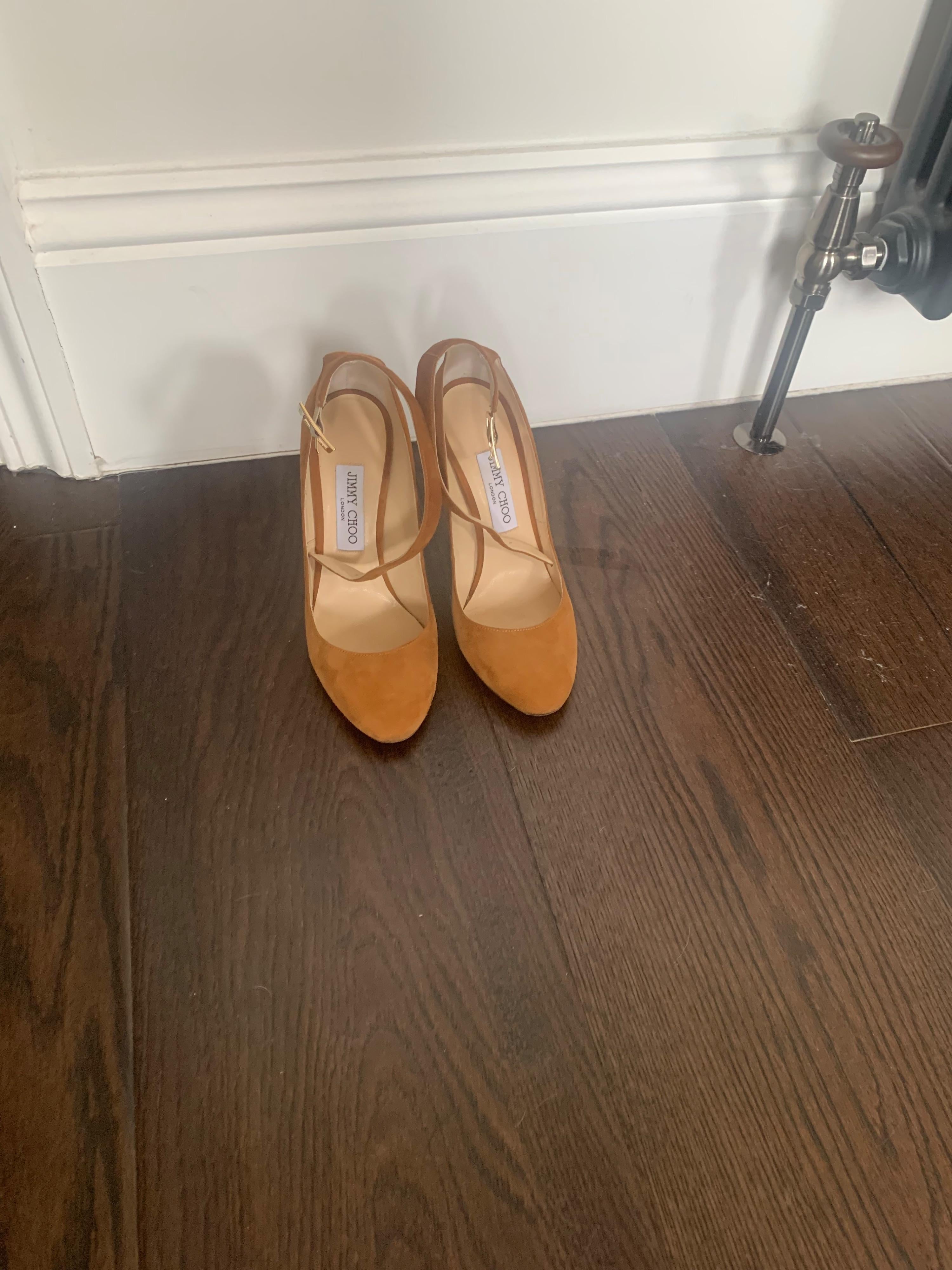 Tan Suede Helena Ankle Strap Pumps