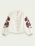 Ivory floral embroidered blouse