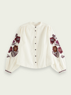 Ivory floral embroidered blouse