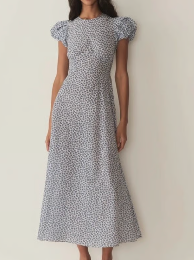 DÔEN Blue Organic Cotton Romina Midi Dress