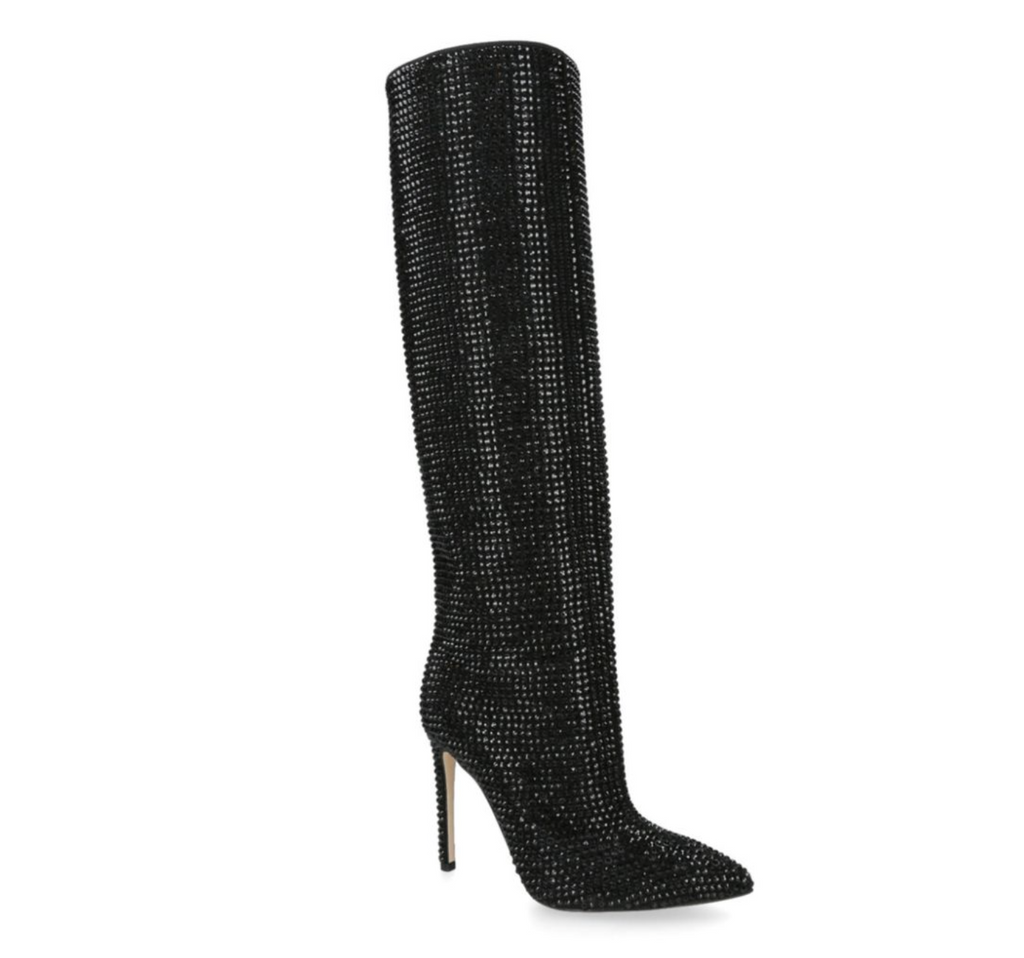 Holly crystal-embellished suede knee boots