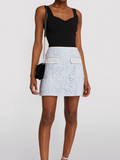 Self Portrait Powder Blue Guipure Lace Mini Skirt