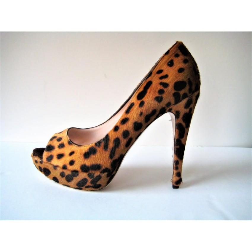 Miu Miu St Mini Leopard Peeptoe Pumps