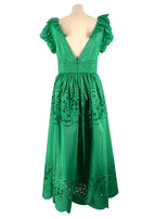 Zuhair Murad Green Taffeta and English Lace Midi Dress
