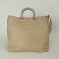 Beige leather logo embossed tote bag